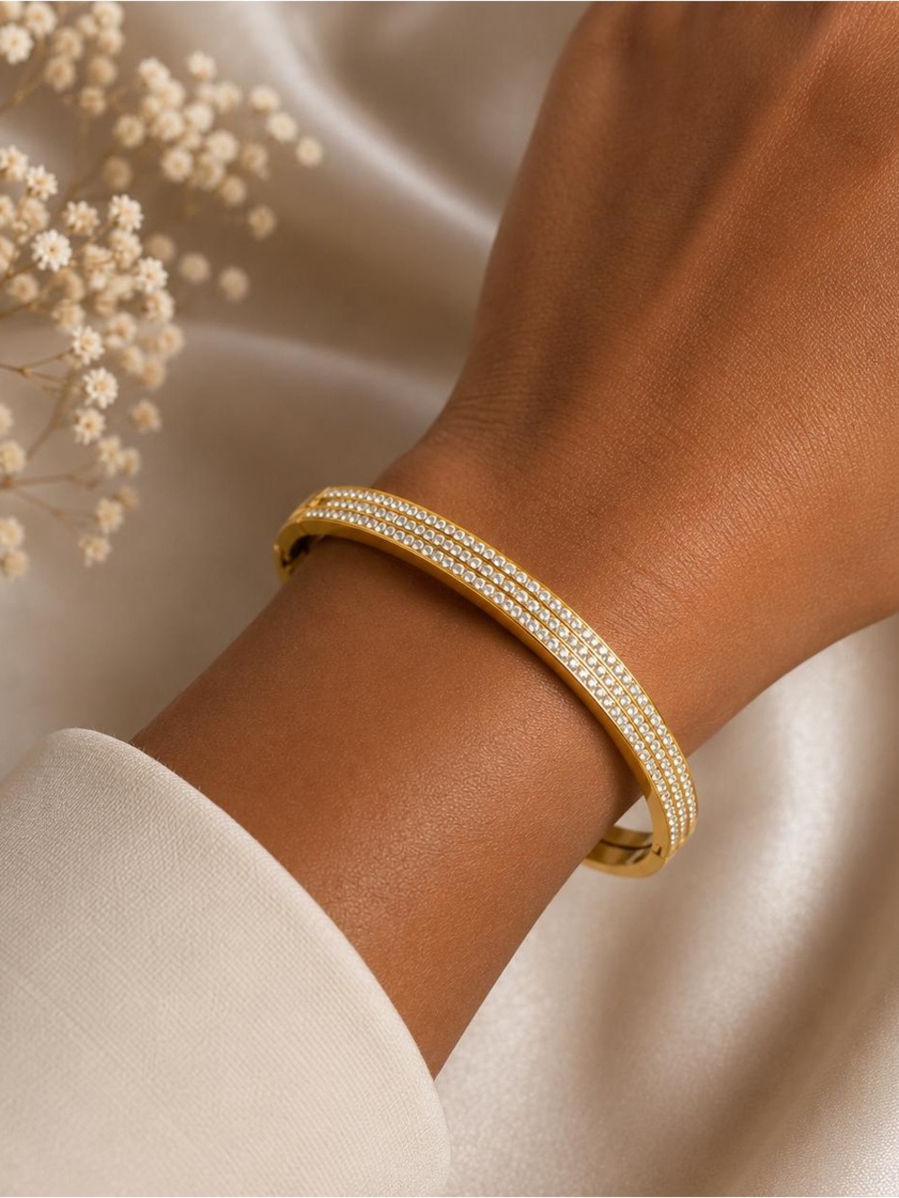 Gold Pavé Crystal Bangle Bracelet - Women's Jewelry